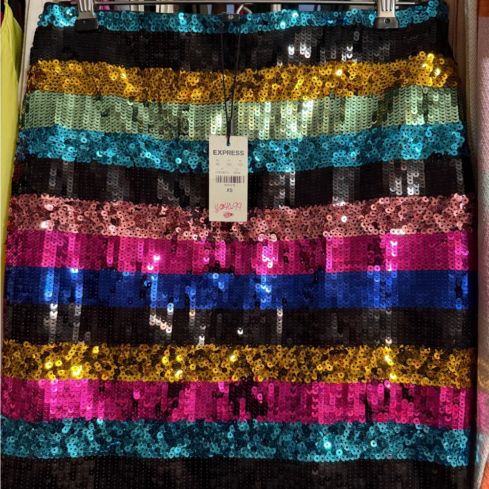 Express Vibrant Sequin Mini Skirt - Black, Gold, Pink, Blue, Green